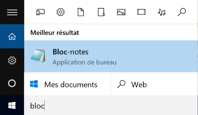 Bloc notes dans windows 10