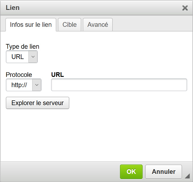 Panneau "Lien" - Infos sur le lien
