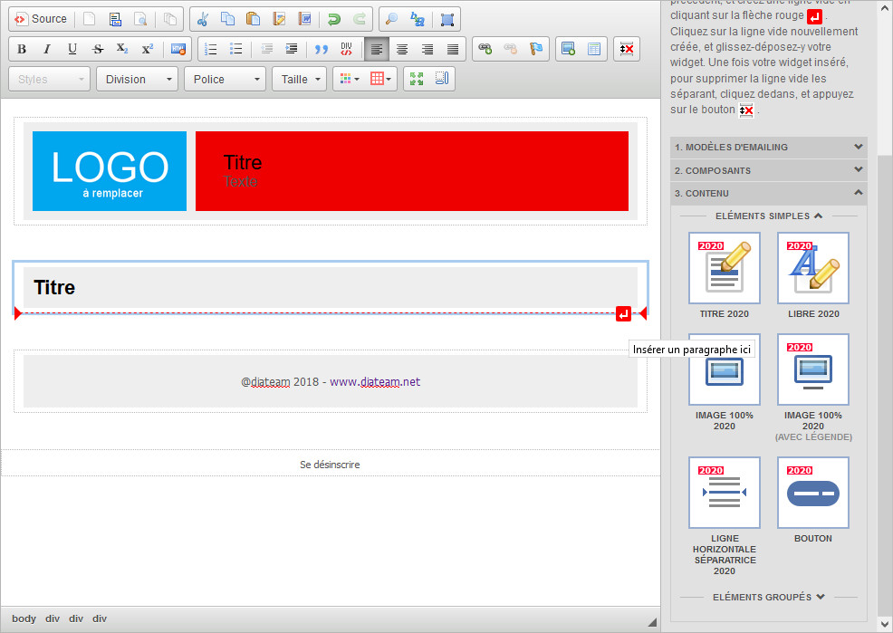 Contenu - Titre - Création d'un paragraphe vide