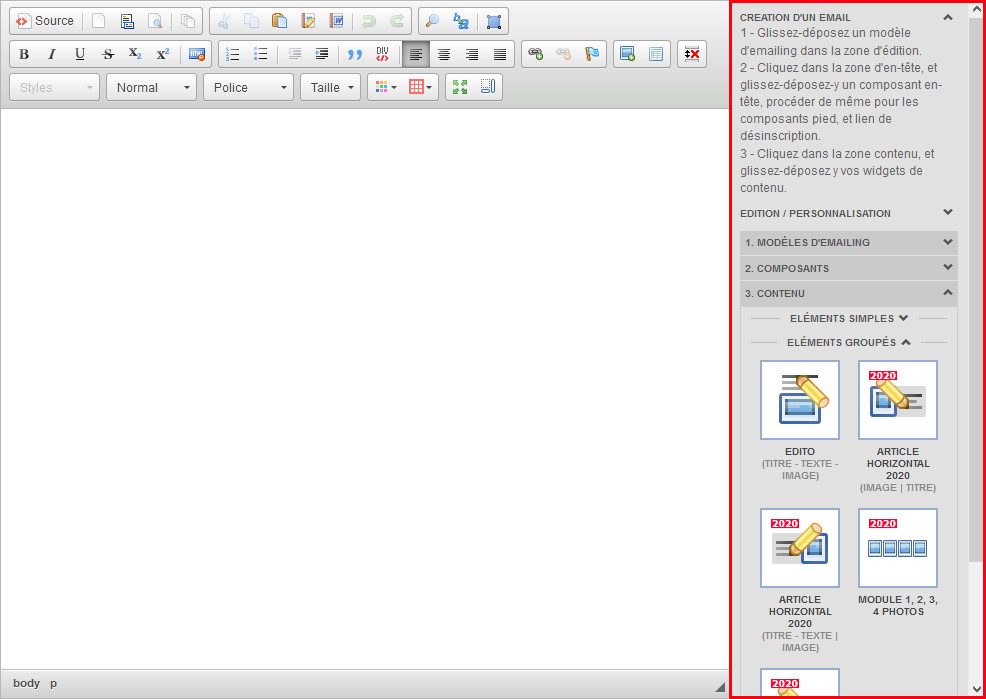 Emailer bêta - nouveau panneau